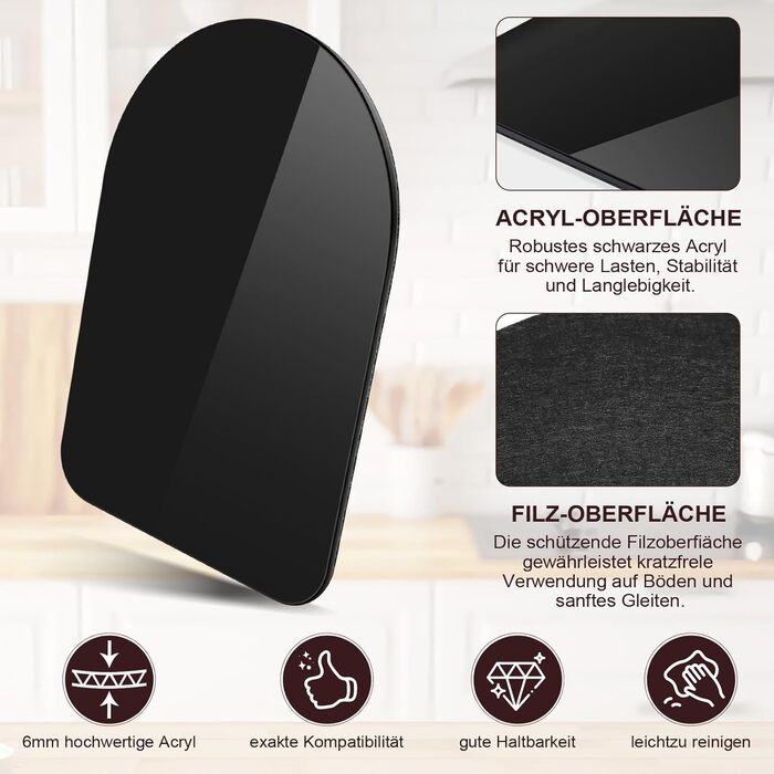Акрилова підкладка для розсувної дошки для Monsieur Cuisine Smart/Connect, Black Slip Pad Glider Underlay Кухонна стільниця Аксесуари для MCC/Monsieur Cuisine Trend/Smart