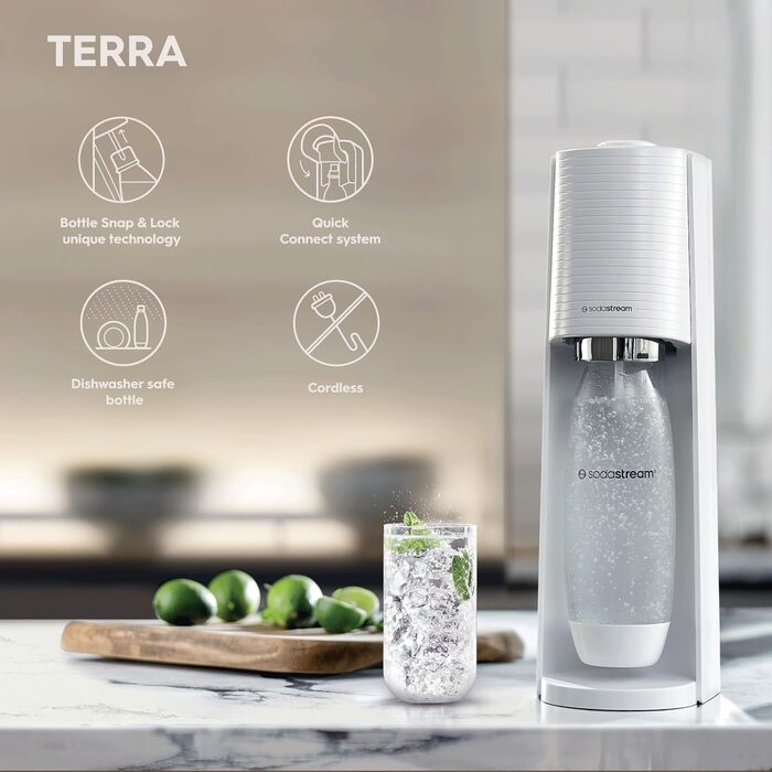 Підкислювач SodaStream Terra, біла пляшка для води Terra White рожевий газ x 1