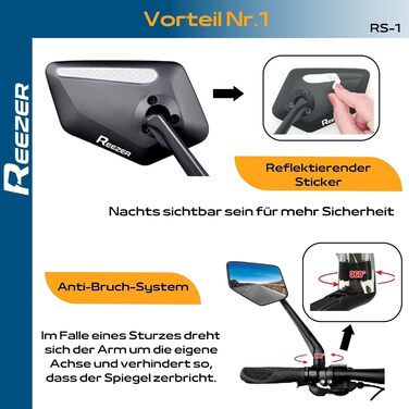 Ліве велосипедне дзеркало REEZER з надзвичайно великою дзеркальною поверхнею - Регульоване на 360 велосипедне дзеркало для керма електровелосипеда та електросамоката - Дзеркало заднього виду, сумісне з усіма моделями - ЛІВЕ