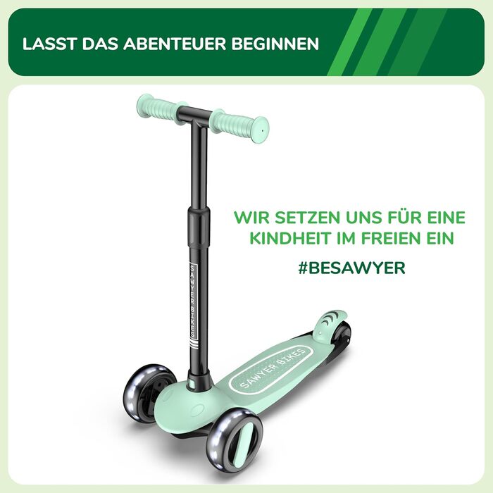Регульований самокат на 3 світлодіодних колесах - діти від 2 до 8 років м'ятний