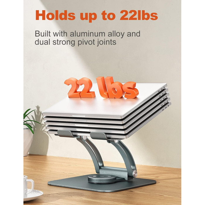 Підставка для ноутбука tounee з поворотним механізмом на 360, ергономічна, регульована по висоті. Підвищення для ноутбука на стіл, стійка для роботи стоячи. Сумісна з ноутбуками 1017 дюймів, сірого кольору.