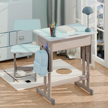 Дитячий комплект столу та стільця, регульований по висоті, для школи та університету, комплект столу та стільця з шухлядою для зберігання речей, ергономічний комплект стільців для роботи з гачком для рюкзака, підходить для дітей від