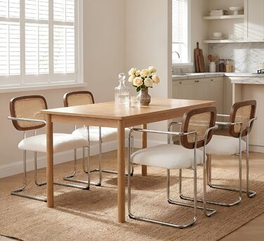 Обідні стільці, комплект з 2 шт. , ретро кухонні стільці зі спинкою з ротанга, м&39які обідні стільці з металевим каркасом та штучним хутром, для їдальні, вітальні, кухні, спальні, холу, білі 2 білі