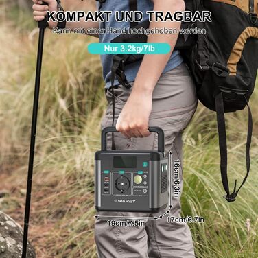 Портативна електростанція, сонячний генератор 222 Втгод, вихідна потужність змінного струму 300 Вт (пікова 600 Вт), порт USB-C 65 Вт, електростанція для кемпінгу, подорожей та кемперів