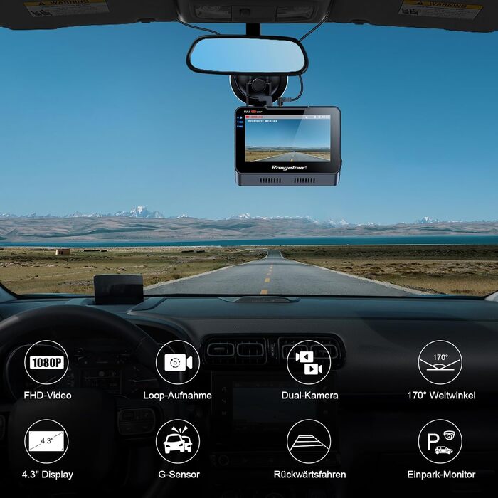 Відеореєстратор автомобільний передній задній з 64GB SD картою, 4.3-дюймовий IPS екран автомобільної камери 1080P FHD відеореєстра