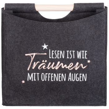 Стійка для газет Brandsseller Felt з дерев&39яною ручкою, приблизно 31 x 30 x 18 см, кошик/кишеня для газет - Читання - це як мріяти з відкритими очима - Антрацит