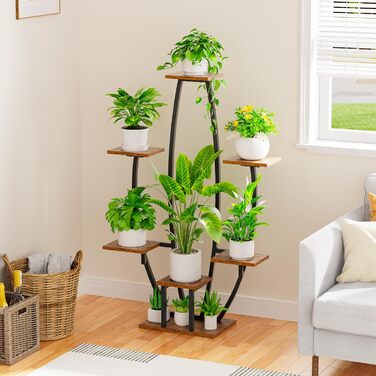 Підставка для рослин JUSTOGO з лампами для вирощування 7-рівнева полиця для великих кімнатних рослин, кутова підставка для кімнатних рослин 46 дюймів, багаторівнева, металева полиця для рослин