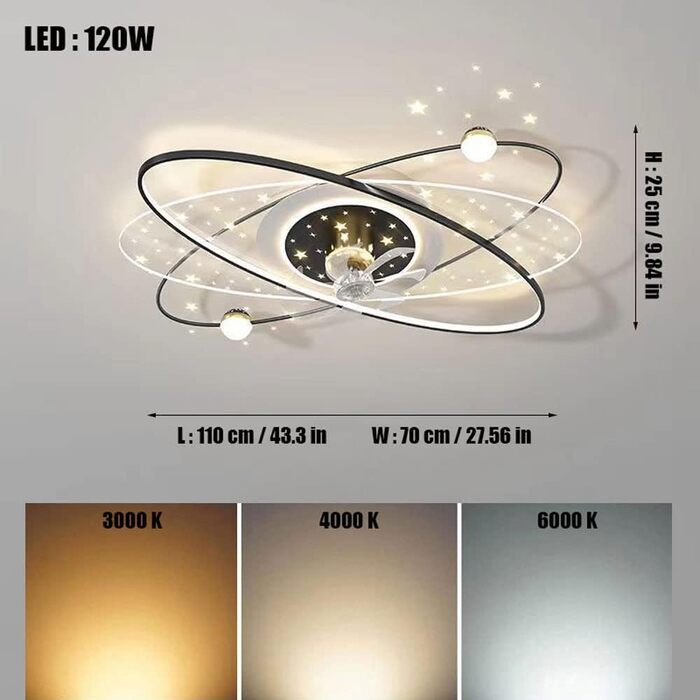 Стельовий світлодіодний світильник PAZWAHF 120 Вт, стельовий вентилятор зі світлодіодним підсвічуванням, регульованою швидкістю ві