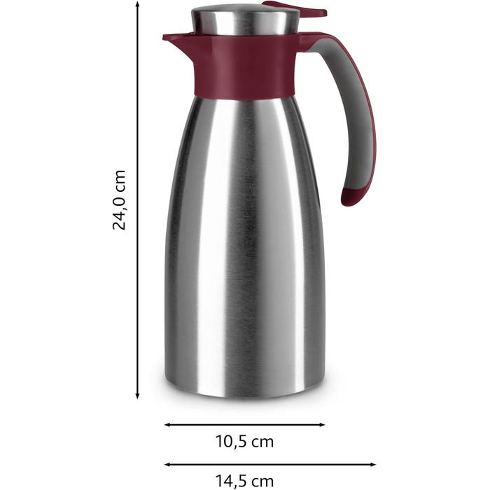 Ізольований графин Emsa Soft Grip, 1 літр, нержавіюча сталь, зберігає напої гарячими протягом 12 годин холодними протягом 24 годин, герметичний, нековзка ручка, винно-червоний, N4120200