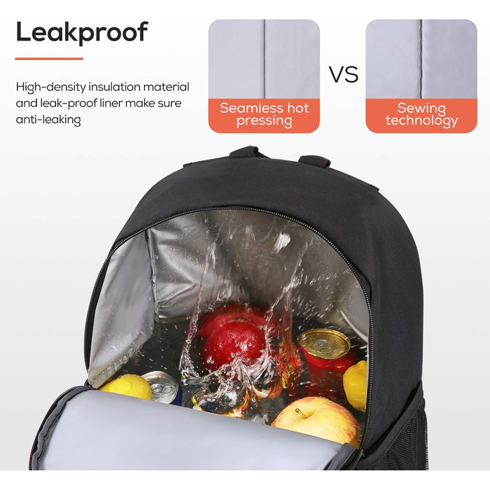 Рюкзак-холодильник TOURIT 25L, водонепроникний, надлегкий, для пікніків, кемпінгу, походів, барбекю, чорний