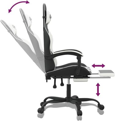 Ігрове крісло Gecheer Офісне крісло Ігрове крісло Геймерське крісло Обертове крісло з підставкою для ніг Чорно-біле штучне шкіряне крісло