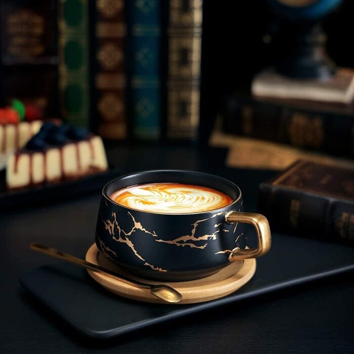 И Чашки для капучино з блюдцем, мармурова чашка, 300 мл порцелянові чашки для еспресо для чаю, кави, капучино, кавові чашки з дере