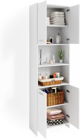 Шафка для ванної кімнати Vicco Maris, біла, 56,1 x 190 см, туалетна шафка з регульованими по висоті полицями для гнучкого використання. Біла шафка для ванної кімнати