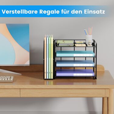 Органайзер для столу VITVITI, 4-рівневий лоток для листів, тримач для файлів з файлами для журналів, офісний органайзер для документів A4, тримач для файлів для журналів (чорний)