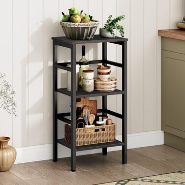 Полиця-драбина HOOBRO, окремостояча полиця, 3-рівнева книжкова полиця, поперечна конструкція, багатофункціональна полиця для зберігання, міцний металевий каркас, індустріальний стиль, для вітальні, спальні, кабінету EBB80CJ01G1 Чорна 40 x 30 x 81 см