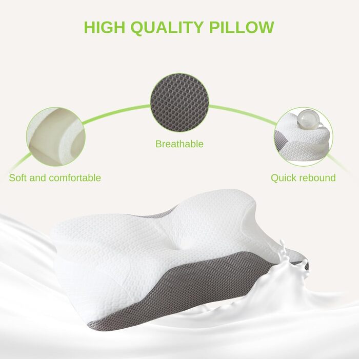 Ортопедична подушка для шиї та плечей Good Nite з піни з ефектом пам&39яті, підходить для сну на боці, спині та животі (жорстка підтримка, 60 x 40 x 12/10 см)