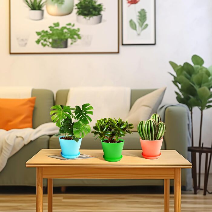 Предметні квіткові горщики 17 см, маленькі горщики для рослин, пластикові горщики для рослин з блюдцями, набір пластикових квіткових горщиків, маленькі квіткові горщики для рослин, кактусів, сукулентів - різнокольорові 17 см, 8-