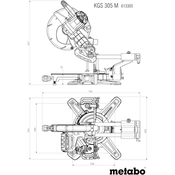 Набір торцювальних пилок Metabo KGS 305 M - 613305900 - з лінією Precision Cut Line, пиляльним полотном з 2-го твердого сплаву 305