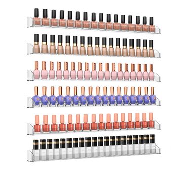 Настінна полиця для лаків для нігтів 61 см, прозора, зі знімною кришкою, набір з 6 шт. , акриловий настінний органайзер, полиці для зберігання лаків для нігтів на 150 пляшечок (60 см), прозора, 61 см