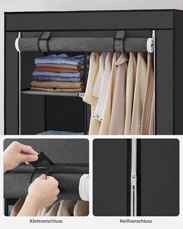 Шафа, Тканинна шафа, 6 полиць, Різні варіанти складання, 88 x 45 x 168 см, для спальні, гардеробної, Чорний RYG84H 88 x 45 x 168 см Чорний