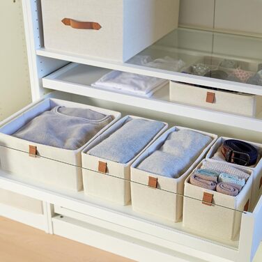 Набір кошиків для зберігання преміум-класу LOVE IT STORE IT з 5 предметів - Організатор для шафи з суміші льону та бавовни - Посилений картоном - Бежевий - 5 коробок 3 розмірів, натуральний