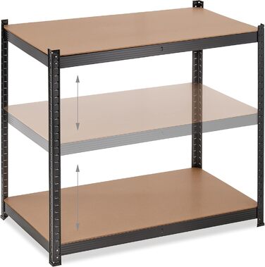 Міцний стелаж Relaxdays, ВxШxГ 180x100x60 см, 5 полиць, сталь, чорний Вантажопідйомність 1250 кг, вставний, для підвалу, гаража