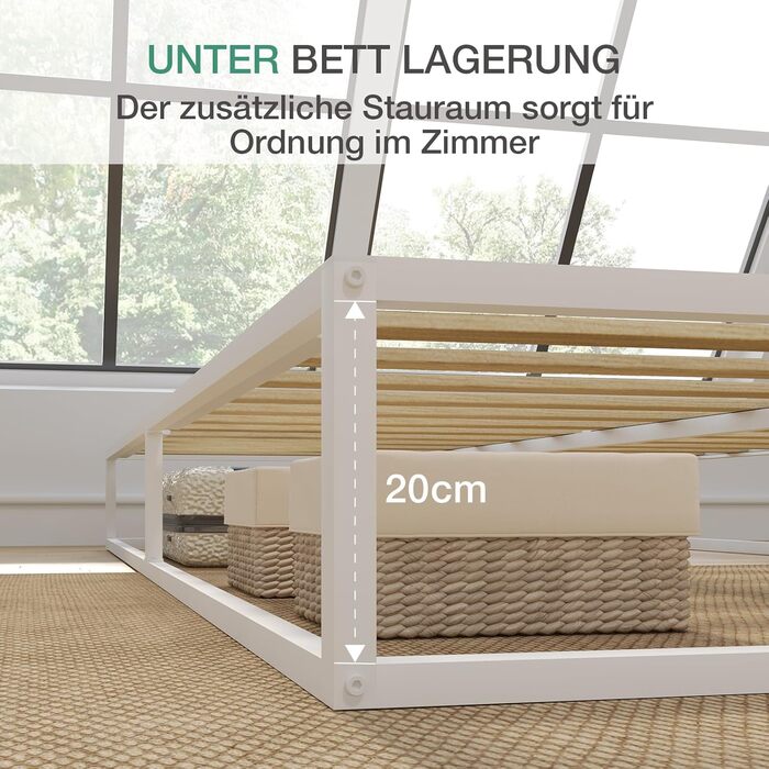 Каркас ліжка Novilla 160 x 200 см, висота каркаса ліжка 25 см, каркаси ліжка з рейковою основою, дерев&39яна рейкова опора, місце для зберігання під ліжком, білий 160 x 200