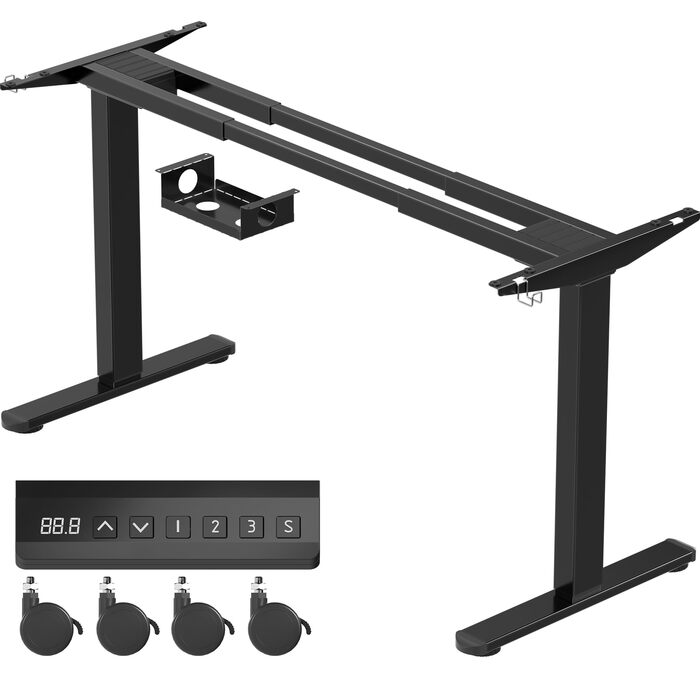 Електричний стіл Homall з регулюванням висоти та 2 двигунами, електричний стіл до 100 кг, 2-етапний телескопічний, рама столу з пам&39яттю налаштувань, функція захисту від зіткнень, чорний