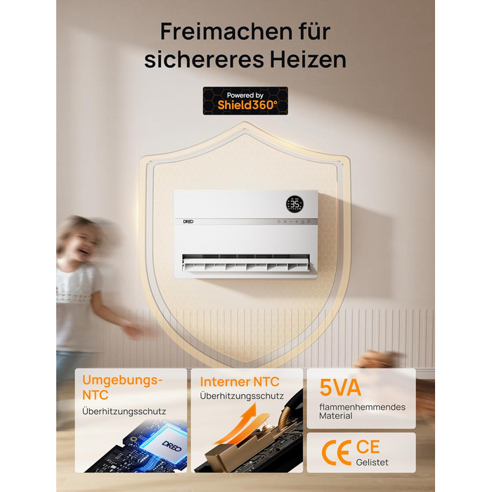 Розумний електричний обігрівач Dreo, настінний конвекторний обігрівач потужністю 2000 Вт з пультом дистанційного керування та застосунком, коливання 120, 5 режимів, 3 швидкості, 24-годинний таймер, енергозберігаючий керамічний обігрівач PTC з термостатом