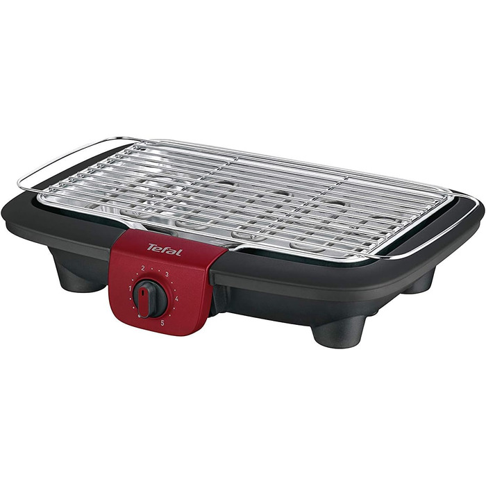 Електричний гриль Tefal Easygrill Adjust BG90F5 з підставкою для вулиці та можливістю використання як настільний, 2300 Вт, площа гриля 870 см, легке очищення, чорний/бордовий