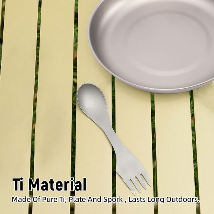 Набір посуду для кемпінгу Taidda 3-в-1, виделка-ложка-різак із зубчастим лезом та легкою пластиною з титанового сплаву, що штабелюється для походів, походів з рюкзаком, пікніків та