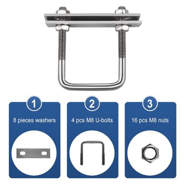Гвинт M8, U-подібний різьбовий кронштейн, квадратні болти, U-болтові затискачі, U-болти для саду, автофургонів, DIY, сонячної установки та кріплення (4 шт., M8x50x80 мм)
