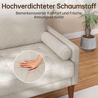 Місний диван Vesgantti, 121 см, сучасний попелясто-бежевий диван з 2 декоративними подушками, невеликий тканинний диван з підлокітниками, подушки сидіння на ґудзиках, гостьовий диван для вітальні/квартири/офісу, лляний попелясто-бежевий, 2-