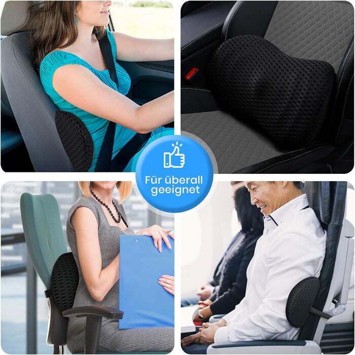 Поперекова опорна подушка для офісних крісел та автомобільних крісел, подушка для спини з піни з ефектом пам&39яті з регульованим ремінцем, ергономічна поперекова опорна подушка для автомобільних крісел та офісних крісел, чорна