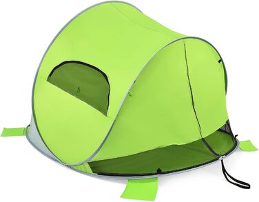Пляжний намет GYMAX Pop-Up для 3-4 осіб, автоматичний пляжний намет із захистом від ультрафіолету 50, розкладний намет із дверима на блискавці та вентиляційним вікном, у комплекті сумка для перенесення, для кемпінгу на пляжі, зелений