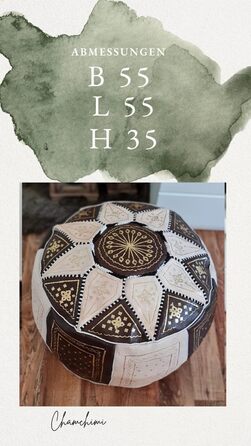 Пуф, ручної роботи з марокканської натуральної шкіри, зручна подушка на підлогу для дорослих, круглий пуф для сидіння 55x35 см, коричневий пуф для ніг, подушка сидіння (без наповнювача)