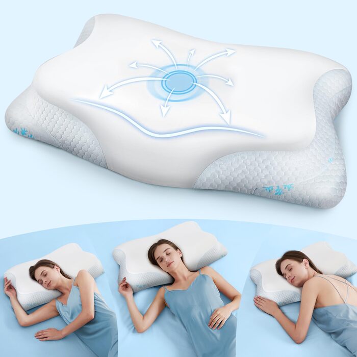 Подушка з піни з ефектом пам&39яті - подушка для шиї 2-в-1, подушка для сну на боці, комфортна подушка з в&39язкопружною піною для сну на боці, спині та животі, біла 65x40x12 см
