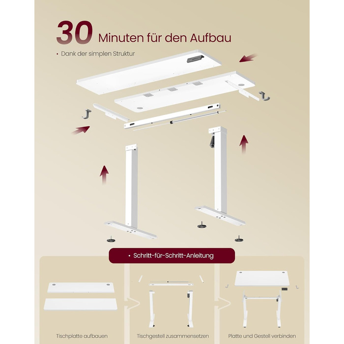 Стіл з регульованою висотою, стіл для роботи стоячи, комп&39ютерний стіл, нагадування про тривале сидіння, функція пам&39яті з 4 висотами, для офісу, 100 x 60 см, хмарно-білий LSD310WZ03 хмарно-білий 100 x 60 см