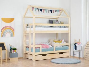 Набір Будинок двоярусне ліжко Monty 90x200 см з дерев'яною шухлядою Buddy 90x180 см на колесах Прозоре восковане ліжко будиночок з