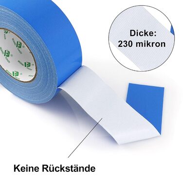 Рулони синьої клейкої стрічки - Водонепроникна клейка стрічка для внутрішнього та зовнішнього використання - Тканинна стрічка 50 м x 50 мм (Синя), 3