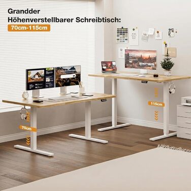 Стіл Grandder з регульованою висотою 140 x 80 см, електричний з 2 функціями пам&39яті, ергономічний стіл для роботи сидячи/стоячи, ігровий стіл з чотирисекційною стільницею, дуб 140 x 80 см, дуб