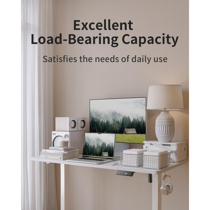 Стіл FEZIBO з регульованою висотою та портами зарядки USB-A та USB-C, 140 x 70 см, стіл з електричним регулюванням висоти, ергономічний стіл для домашнього офісу з можливістю сидіти та стояти, білий 140 x 70 см