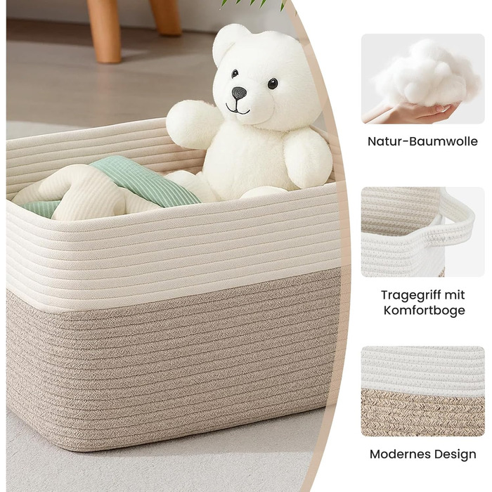 Набір із 3 невеликих кошиків для зберігання, бавовняні полиці-кошики для полиць, дитяча кімната, вітальня, дитяча кімната, ванна кімната, 30x25x24 см, білий та коричневий.