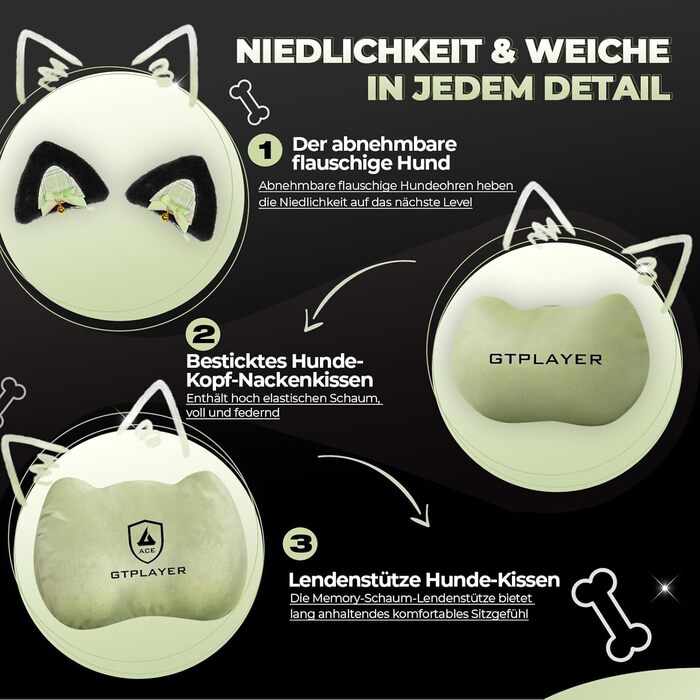 Миле ігрове крісло з оксамитовою тканиною, ергономічне офісне крісло, ігрове крісло з котячими вушками, піною з ефектом пам&39яті та підставкою для ніг, 150 кг, зелена тканина