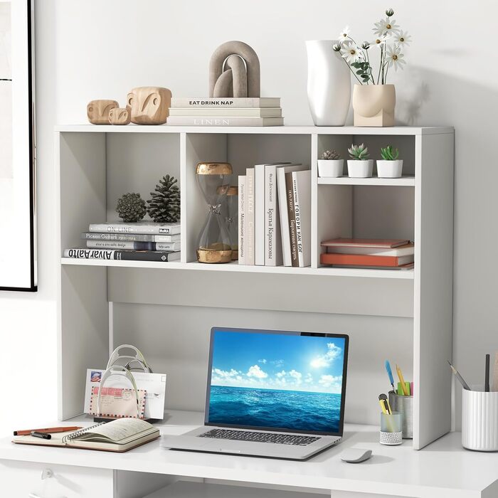 Настільна полиця, Настільна полиця з 4 відкритими полицями, Книжкова полиця, Настільний органайзер для навчання та офісу, 94 x 25 x 73 см (Білий)