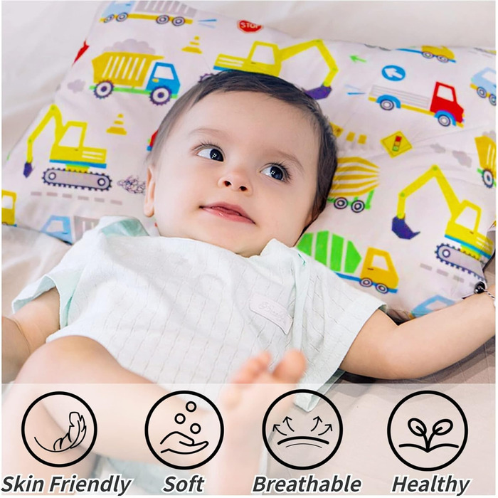 Дитяча подушка та наволочка - 33x45 см М'яка подушка з органічної бавовни для дітей для сну - Подушка для малюків від 2 років, що