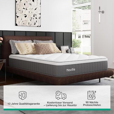 Матрац Novilla 160x200 см, висота 25 см, рівень жорсткості H4, охолоджувальний та дихаючий 7-зонний матрац із холодної піни, матрац із піни з ефектом пам&39яті та комфортної піни, що згортається в рулон, сертифікований Oeko-TEX, дихаючий чохол, білий та с