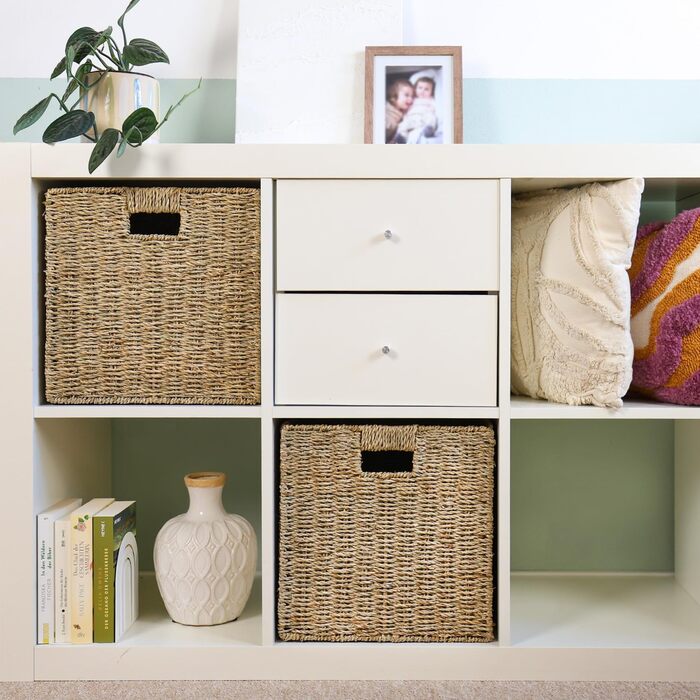 Кошик для зберігання HMF, підходить для полиці KALLAX, плетений кошик з морської трави з ручками Комплект з 4 шт. 32 x 34,5 x 32 см Натуральний, 4 шт. и