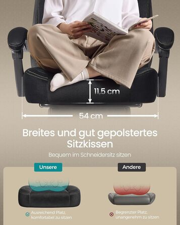 Ігрове крісло SONGMICS, офісне крісло, комп&39ютерне крісло, ергономічний дизайн, з підставкою для ніг, регульований підголівник, поперекова опора, вантажопідйомність 150 кг, чорний колір OBG077B08, оксамитова тканина чорного кольору