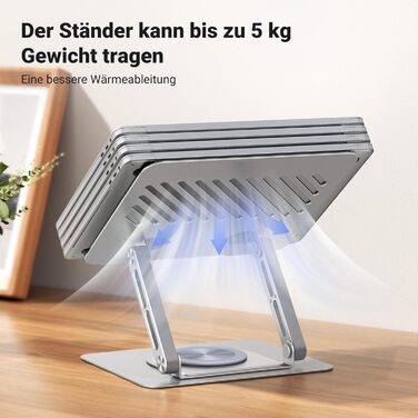 Підставка для ноутбука UGREEN 360 обертання, регульована висота, складна, ергономічна, з вентиляцією, сумісна з MacBook, Air, Pro та іншими ноутбуками 10-17.3, сіра